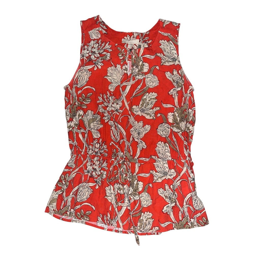 Banana Republic Floral Sleeveless Peplum Blouse Keyhole Neck Drawstring Small